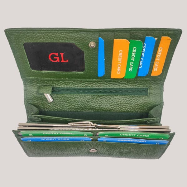 Didelė moteriška odinė piniginė GL - žalia (3) Didelė moteriška odinė piniginė GL - žalia (3)