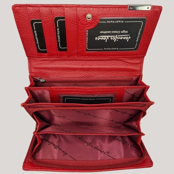 Klasikinė moteriška odinė piniginė Jennifer Jones - raudona (3) Klasikinė moteriška odinė piniginė Jennifer Jones - raudona (3)